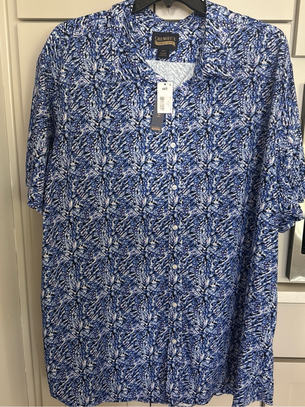 Cremieux Men’s Blue Abstract Print Short Sleeve Button Down Shirt 4XT NWT New